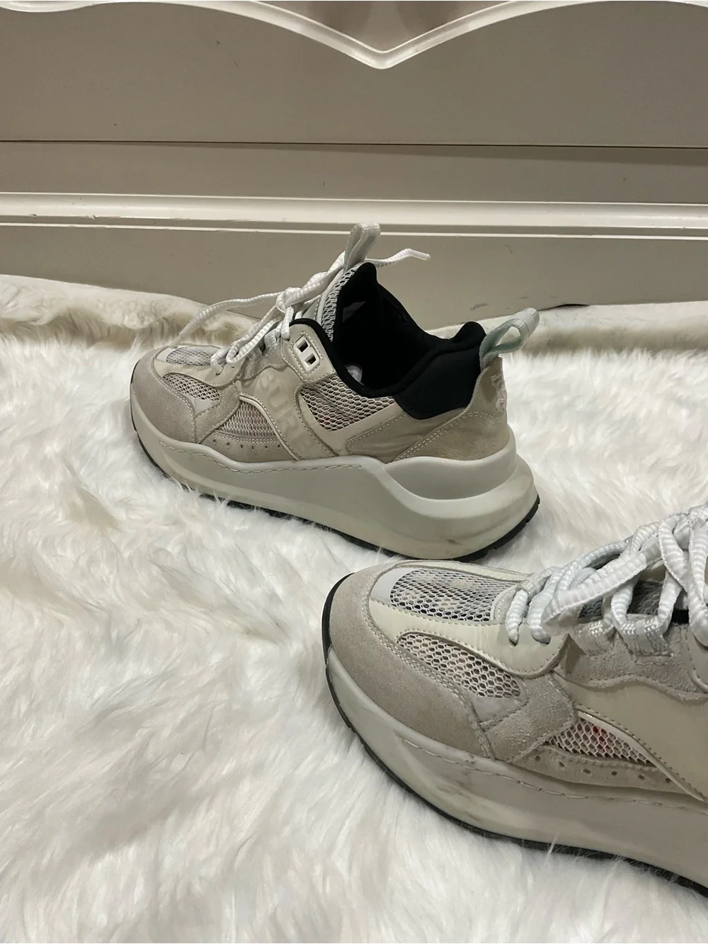 Women’s Burberry Logo Print Leather, Suede and Check Mesh Sneakers